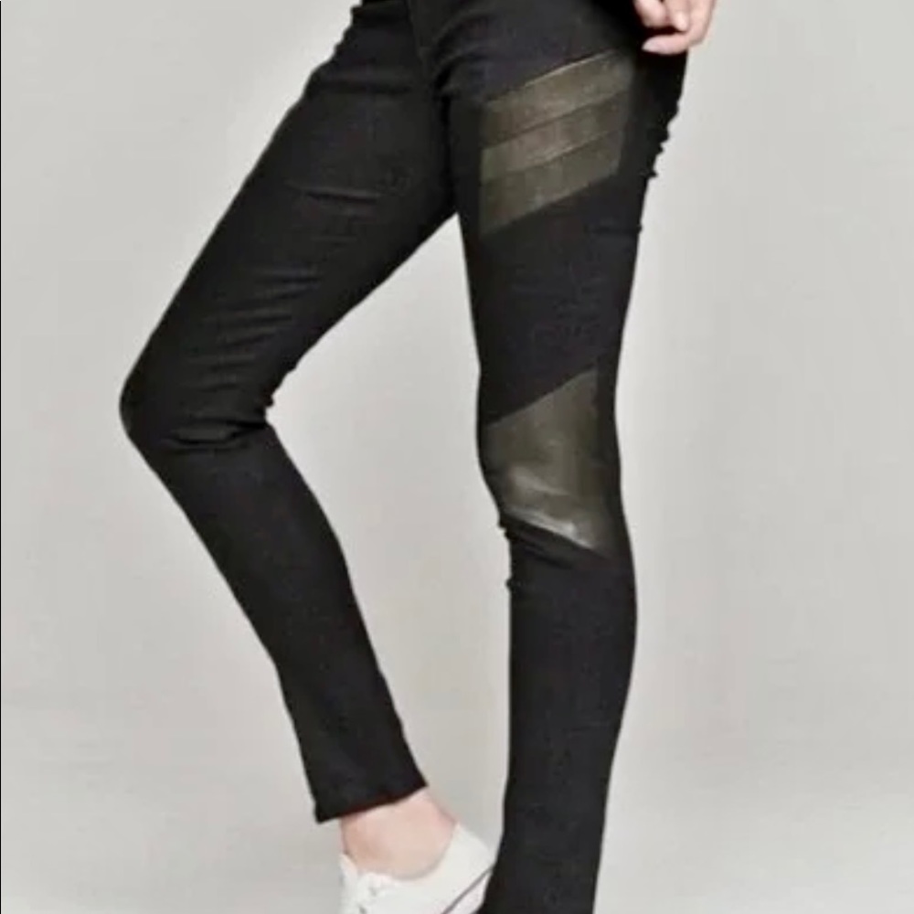 Rag & Bone Halifax Leather Panel Motorcross Jeans Size 25 waist